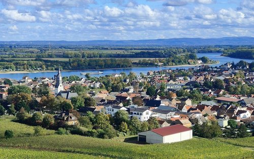 Nierstein - Blick vom Roten Hang auf Nierstein und Rhein