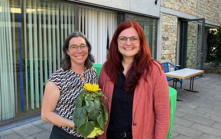 Wahlversammlung BÜNDNIS 90/DIE GRÜNEN im Wahlkreis 32 (Rhein-Selz / Wonnegau): Direktkandidatin Pia Schellhammer, Ersatzkandidatin Christina Bitz (v.r.n.l.)